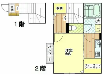 フォンテーヌ若葉(1K/2階)の間取り写真