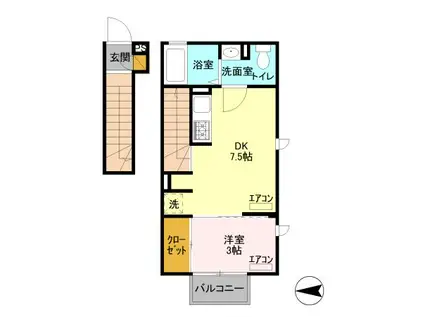 CASA芝塚MT(1DK/2階)の間取り写真