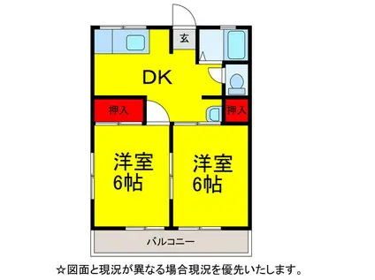 シティハイムMIKI B棟(2DK/2階)の間取り写真