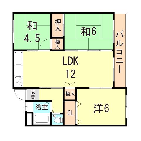 JR山陽本線 朝霧駅 徒歩12分 6階建 築56年(3LDK/2階)の間取り写真