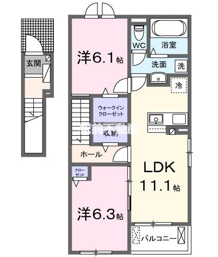 サンライズ玉名 I(2LDK/2階)の間取り写真