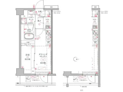 クレイシアアイディーゼット二子新地(1DK/4階)の間取り写真