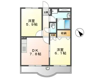 サンリバーハイツII(2DK/2階)の間取り写真