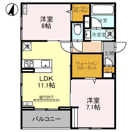 JR武蔵野線 吉川美南駅 徒歩7分 3階建 築1年(2LDK/1階)の間取り写真