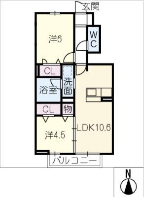 フロレゾンK&K(2LDK/1階)の間取り写真