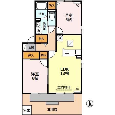 ボヌール A(2LDK/1階)の間取り写真