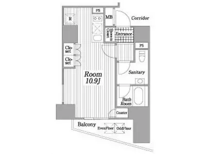 COURT HILLS 広尾南 コートヒルズ広尾南(ワンルーム/8階)の間取り写真