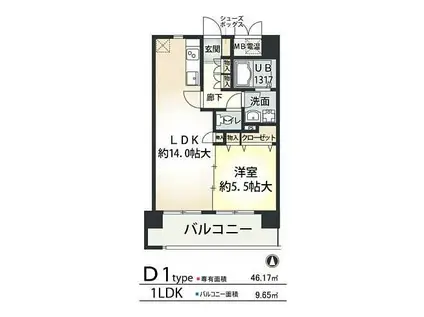 フジーディア・ミュ・リッヒ(1LDK/2階)の間取り写真