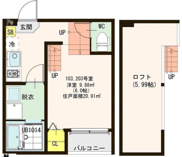 ハーモニーテラス表柴田町II(1K/2階)の間取り写真