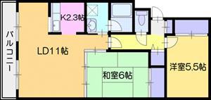 土屋ビル岩見沢(2LDK/3階)の間取り写真