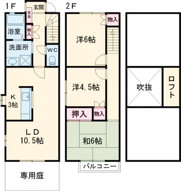 タウンハウス伊川谷7A(3LDK/1階)の間取り写真