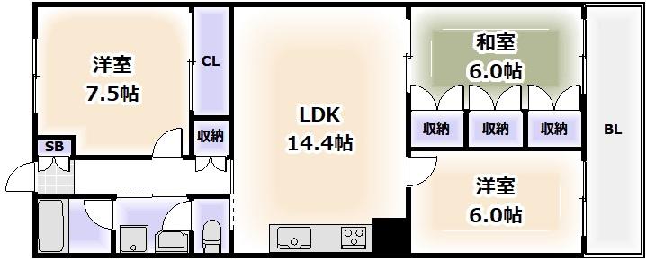 シャルム湯里(3LDK/9階)の間取り写真