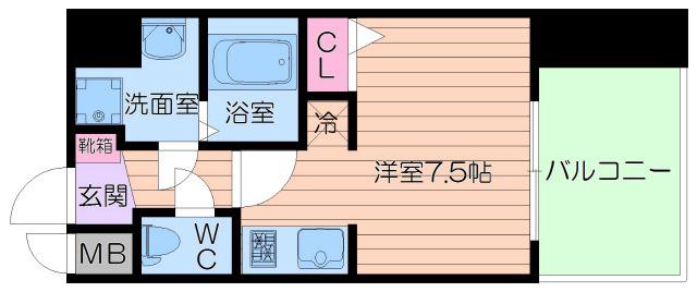 クレアートクラウン天王寺(ワンルーム/3階)の間取り写真