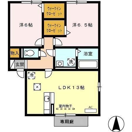 アーデ フライア D棟(2LDK/1階)の間取り写真