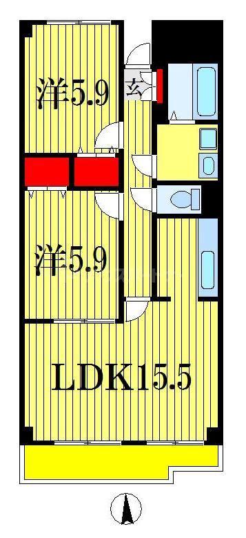 グランシャリオ(2LDK/4階)の間取り写真