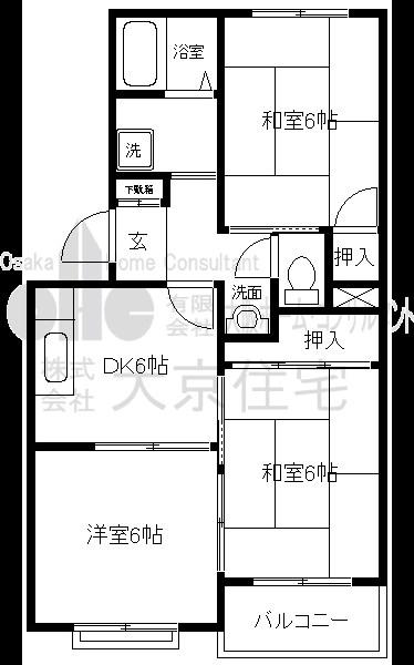 ハイツリヴァーアベニュー(3DK/2階)の間取り写真