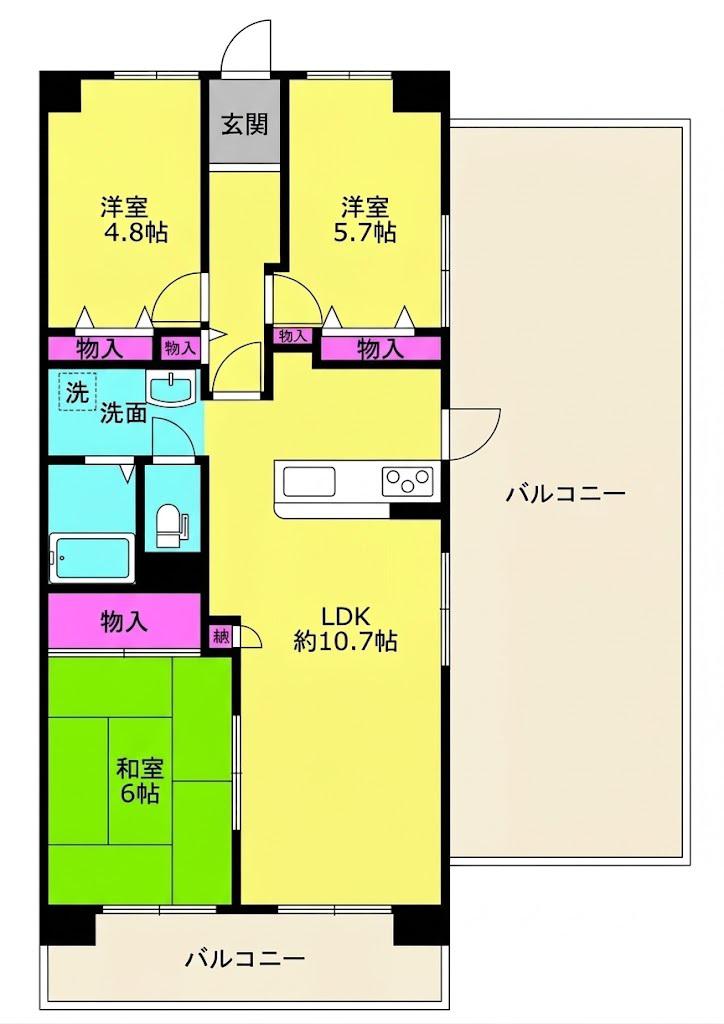 東加古川ハイタウン C棟(3LDK/10階)の間取り写真