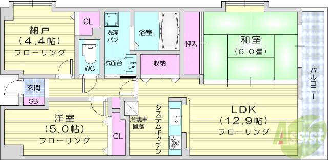 ボヌールガーデン八乙女(3LDK/3階)の間取り写真