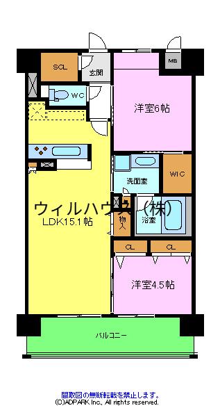 グレイスガーデン三国ヶ丘(2LDK/7階)の間取り写真