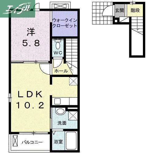 シェーネB(1LDK/2階)の間取り写真
