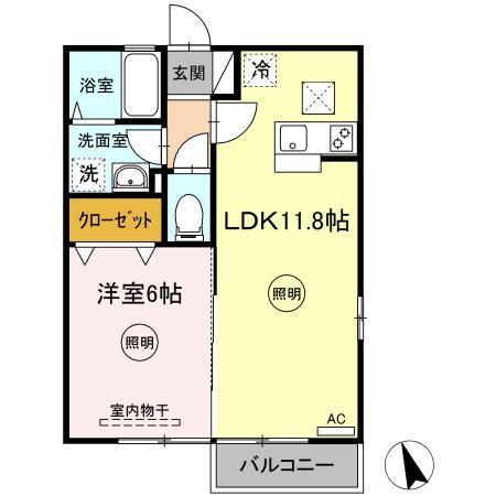 リビングタウン伏石IIB棟(1LDK/1階)の間取り写真