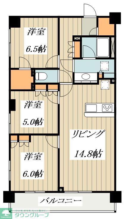 レアシス国立大学通(3LDK/2階)の間取り写真