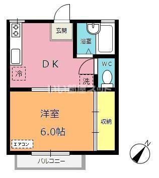 レーベンハウス行田(1DK/2階)の間取り写真
