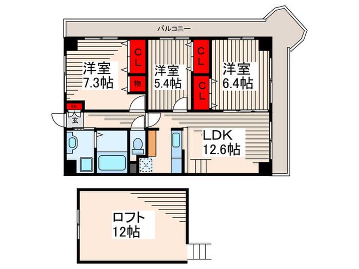 グロリア参番館(3LDK/9階)の間取り写真