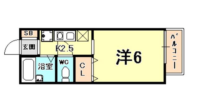 ベルピエス(1K/1階)の間取り写真