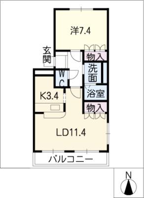 ヒルズ伊勢山(1LDK/2階)の間取り写真