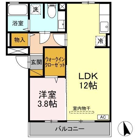ヴィルヌーブ(1LDK/2階)の間取り写真
