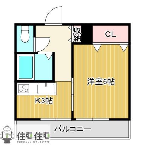 スカイコート月見(1K/3階)の間取り写真