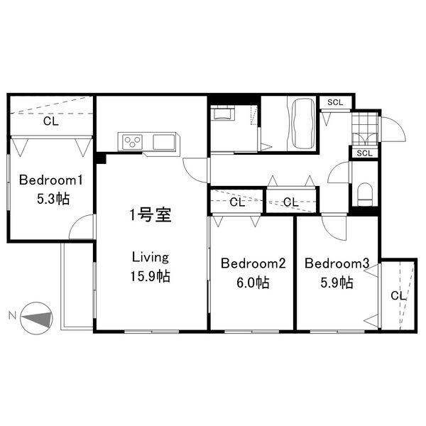 ZABO HILLS MINAMI6JO(3LDK/1階)の間取り写真