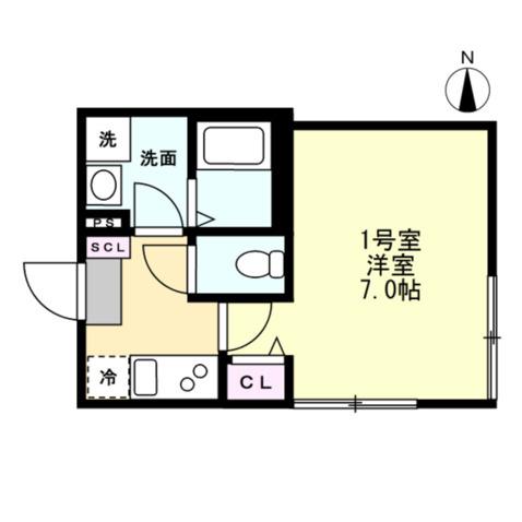 ベイルームハイム大和中央A(1K/1階)の間取り写真
