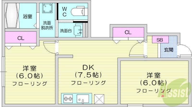 千賀の台 SPINACH Ⅰ(2DK/1階)の間取り写真