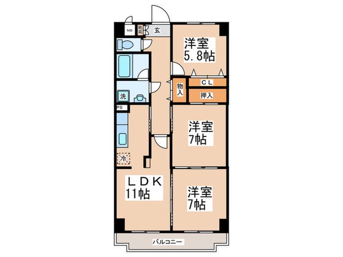 グランドヒル高橋(3LDK/2階)の間取り写真