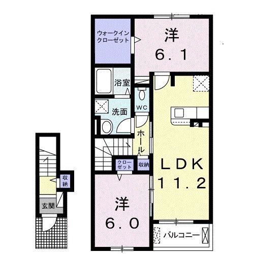 ヴィラ プレジールIII(2LDK/2階)の間取り写真