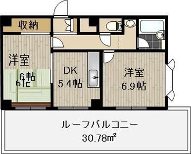 メゾンカネキュー(2DK/5階)の間取り写真