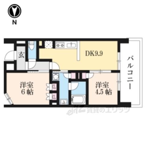 ライオンズ鴨川東(2LDK/4階)の間取り写真