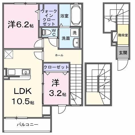 ラ・ポーズ葛原(2LDK/3階)の間取り写真