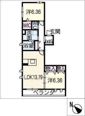 三渓ヒルズ向山(2LDK/1階)の間取り写真