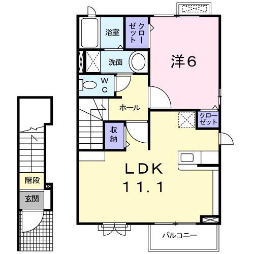 リヴェール(1LDK/2階)の間取り写真