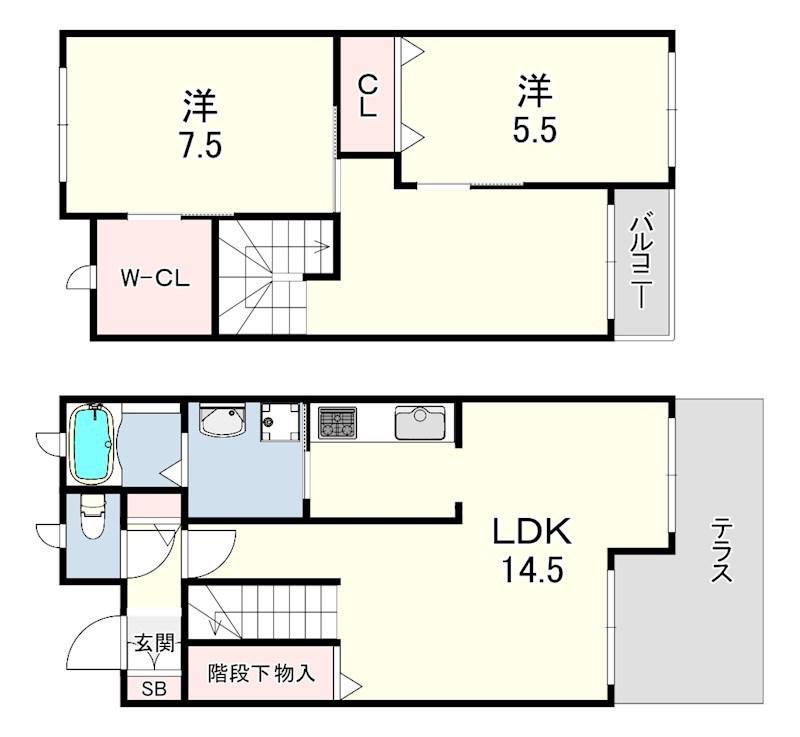 パールビュー D棟 D(2LDK/1階)の間取り写真