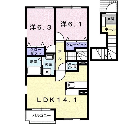 ヒルズ長坂上II(2LDK/2階)の間取り写真