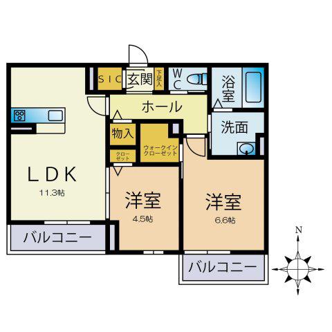 プラージュ・ノム(2LDK/2階)の間取り写真