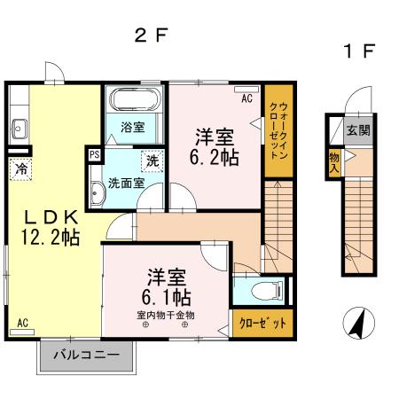 QUATRE SAISONS(2LDK/2階)の間取り写真