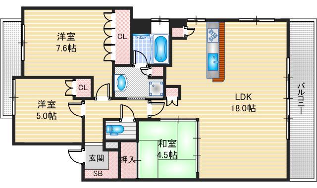 パークホームズ茨木西駅前町(3LDK/3階)の間取り写真