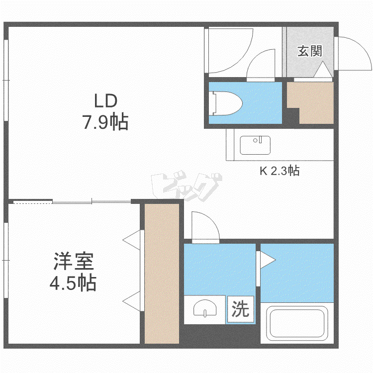プレシェルト麻生(1LDK/1階)の間取り写真