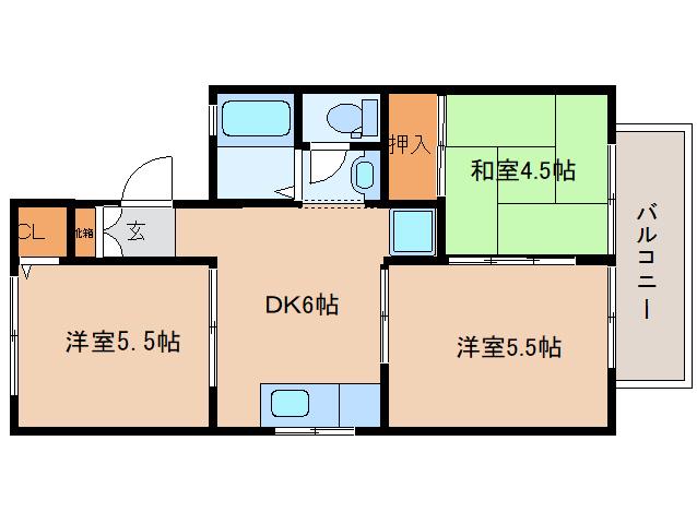 セジュール高の原C(3DK/1階)の間取り写真