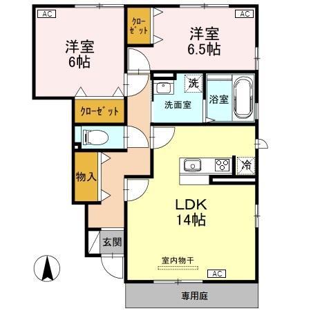 GARDEN HOUSE SHIMOAKAE D棟(2LDK/1階)の間取り写真